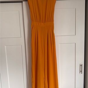 SHEIN Orange Ruched Backless Wide Leg Jumpsuit